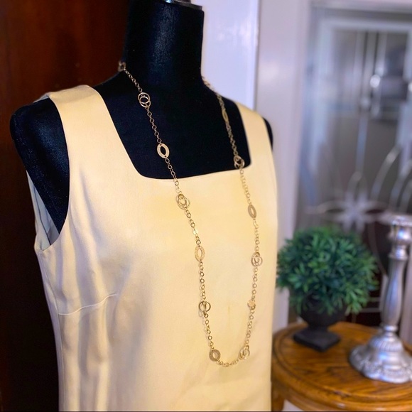 100% SILK | ANN TAYLOR LOFT VINTAGE | Yellow Sleeveless Square Neck Sheath dress - Picture 3 of 9